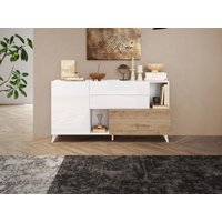 Sideboard mit 2 Türen, 2 Schubladen & 2 Ablagefächern - Holzfarben & Weiß lackiert - DONALA von Kauf-unique