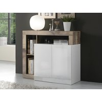 Sideboard mit 2 Türen & 3 Ablagen - Weiß lackiert & Eichefarben - SEFRO von Kauf-unique