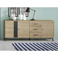 Sideboard mit 3 Schubladen & 3 Türen - Eichefarben & Schwarz - PORTLAND von Kauf-unique