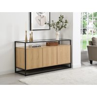 Sideboard mit 3 Türen aus MDF, Sicherheitsglas & Metall - Holzfarben hell - CAMATA von Kauf-unique