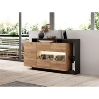 Sideboard mit 3 Türen & 3 Ablagen + LEDs - Anthrazit & Naturfarben - IDESIA von Kauf-unique