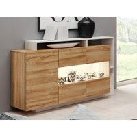 Sideboard mit 3 Türen & 3 Ablagen + LEDs - Naturfarben & Weiß - IDESIA von Kauf-unique