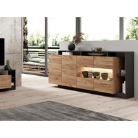 Sideboard mit 4 Türen & 4 Ablagefächern - Mit LED-Beleuchtung - Holzfarben hell und Anthrazit - IDESIA Sideboard mit 4 Türen & 4 Ablagefächern - Mit LED-Beleuchtung - Holzfarben hell und Anthrazit - IDESIA von Vente-unique