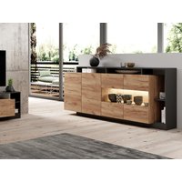 Sideboard mit 4 Türen & 4 Ablagefächern - Mit LED-Beleuchtung - Holzfarben hell und Anthrazit - IDESIA von Kauf-unique