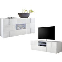 Sparset: TV-Möbel + Sideboard - Weiß lackiert - CALISTO von Kauf-unique