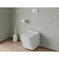 Sparset - Weißes Wand-WC mit Trägergestell & Ovaler, weißer Betätigungsplatte - CLEMONA von Kauf-unique