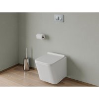 Sparset - Weißes Wand-WC mit Trägergestell & Runder, chromfarbener Betätigungsplatte - CLEMONA von Kauf-unique