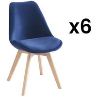 Stühle 6er-Set - Samt & Buche - Blau - JODY von Kauf-unique