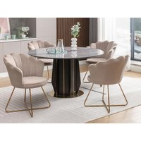 Stuhl 2er-Set - Samt & Metall - Beige & Goldfarben - FIORI II von Vente-unique