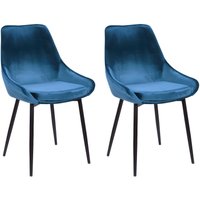 Stuhl 2er-Set - Samt & Schwarzes Metall - Dunkelblau - MASURIE von Vente-unique