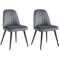 Stuhl 2er-Set - Samt & schwarzes Metall - Grau - ELEANA von Vente-unique