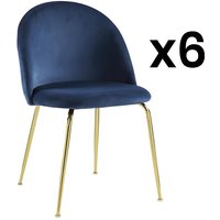 Stuhl 6er-Set - Samt & Goldfarbenes Metall - Blau - MELBOURNE von Kauf-unique