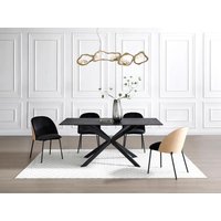 Stuhl 6er-Set - Samt & Metall - Schwarz & Holzfarben hell - MIJENIA von Vente-unique