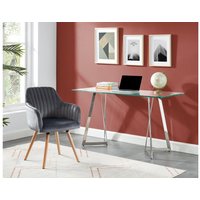 Stuhl mit Armlehnen 2er-Set - Samt & Metall in Holzoptik - Grau - ELEANA von Vente-unique