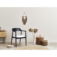 Stuhl mit Armlehnen 2er-Set - Teakholz & Bouclé-Stoff - Schwarz & Weiß - SOUADY von Vente-unique