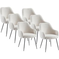 Stuhl mit Armlehnen 6er-Set - Bouclé-Stoff & Metall - Weiß - TOYBA von Kauf-unique