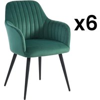 Stuhl mit Armlehnen 6er-Set - Samt & Metall schwarz - Grün - ELEANA von Kauf-unique