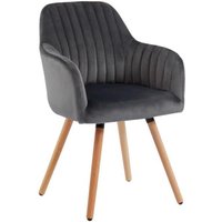 Stuhl mit Armlehnen - Samt & Metall in Holzoptik - Grau - ELEANA von Kauf-unique