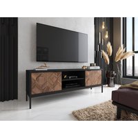 TV-Möbel - 2 Türen & 2 Ablagefächer - Schwarz & Holzfarben dunkel - MIALINE von Kauf-unique