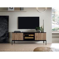 TV-Möbel - 3 Türen - mit LED-Beleuchtung - MDF & Rauchglas - Schwarz & Holzfarben - OVILA von Kauf-unique