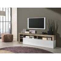 TV-Möbel mit 1 Tür & 4 Ablagen - Weiß lackiert & Eichefarben - SEFRO von Kauf-unique