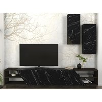 TV-Möbel-Set mit Stauraum - schwarze Marmor-Optik & dunkles Holz - ZALTIA von Kauf-unique