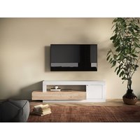 TV-Möbel mit 1 Tür, 1 Schublade & 1 Ablagefach - Holzfarben & Weiß - RUSELO von Kauf-unique