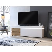 TV-Möbel mit 1 Tür & 2 Schubladen + LED-Beleuchtung - Holzfarben & Weiß lackiert - DOLONA von Kauf-unique