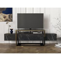 TV-Möbel mit 2 Ablagen - Marmor-Optik - Schwarz & Goldfarben - COMEBI von Vente-unique
