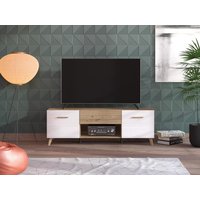 TV-Möbel mit 2 Türen, 1 Schublade & 1 Regalfach - MDF - Holzfarben hell & Weiß - EZGI von Kauf-unique