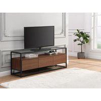 TV-Möbel mit 3 Schubladen - MDF, Sicherheitsglas & Metall - Holzfarben dunkel & Schwarz - CAMATA von Kauf-unique