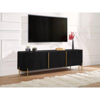 TV-Möbel mit 3 Türen - Mangoholz & Metall - Schwarz & Goldfarben - BALIMELA von Kauf-unique