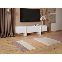 TV-Möbel mit 4 Türen - MDF- Weiß & Goldfarben - LUVONIA von Kauf-unique