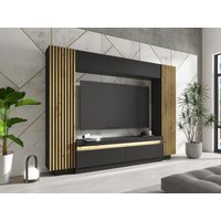 TV-Wand mit Stauraum - LEDs - Schwarz & Holzfarben - LIONEA von Kauf-unique