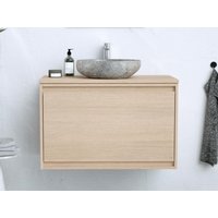 Waschbeckenunterschrank hängend mit Aufsatzwaschtisch aus Stein - 80 cm - Eichenholzfurnier - MESLIVA von Kauf-unique