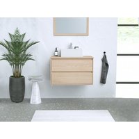 Waschbeckenunterschrank hängend mit Platte - 80 cm - Eichenholzfurnier - MILIPAM von Vente-unique