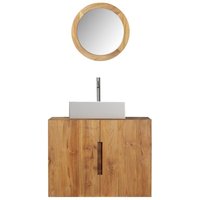 Waschbeckenunterschrank hängend mit Einzelwaschbecken + Spiegel - Teakholz - 80 x 55 cm - SAWAN von Kauf-unique