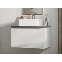 Waschbeckenunterschrank hängend mit Einzelwaschbecken - B. 60 cm - Weiß gestreift - LATOMA von Kauf-unique