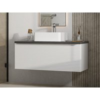 Waschbeckenunterschrank hängend mit Einzelwaschbecken - B. 90 cm - Weiß gestreift - LATOMA von Kauf-unique