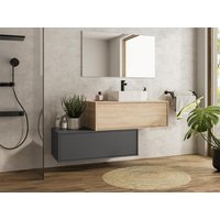Waschbeckenunterschrank hängend mit Einzelwaschbecken & zwei Schubladen - Naturfarben hell & Anthrazit - 94 cm - TEANA II von Kauf-unique
