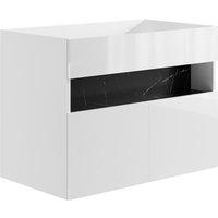 Waschbeckenunterschrank - mit LED-Beleuchtung - Weiß & Schwarz - Marmor-Optik - 80 cm - POZEGA von Kauf-unique
