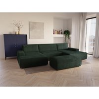 Große Wohnlandschaft mit Schlaffunktion - Cord - Tannengrün - AMELIA von Vente-unique