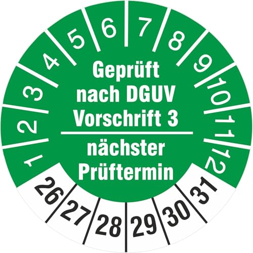 1000 Stück nächster Prüftermin - geprüft nach DGUV Vorschrift 3 Prüfetiketten/Prüfplaketten 30 mm rund 2026-31 von Kaufdeinschild