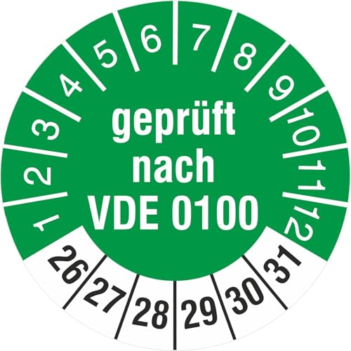 Prüfetiketten geprüft nach VDE 0100 Prüfplaketten 2026-31 (18mm Durchmesser, 100) von Kaufdeinschild