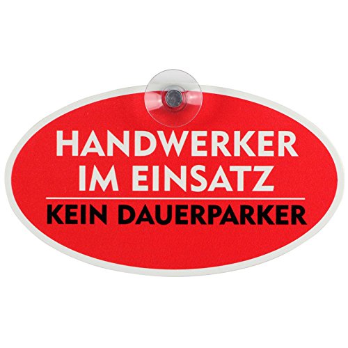 Schild, Autoschild Handwerker im Einsatz mit Saugnapf, 1,1mm wetterfestes PVC Material 184 x 104 mm groß, von innen oder außen von kaufdeinschild