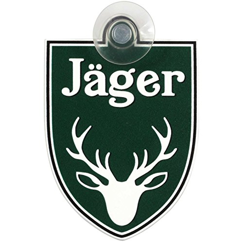 Schild, Autoschild Jäger mit Saugnapf, 1,1mm wetterfestes Material 75 x 100 mm groß, von innen oder außen GREEN von kaufdeinschild