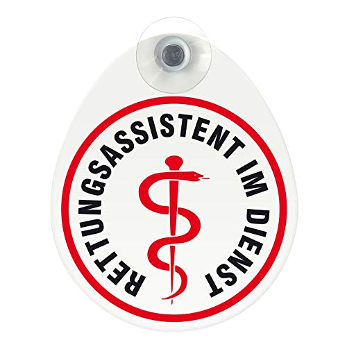 Schild, Autoschild Rettungsassistent im Dienst mit Saugnapf, 2mm wetterfestes PVC Material 100 x 120 mm groß, von innen oder außen von kaufdeinschild