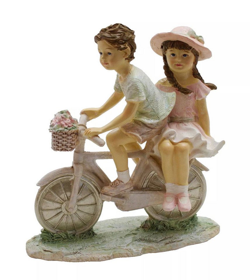 Kaufhaus le petit Dekofigur Deko Kinderpaar auf Fahrrad Figur Skulptur Mädchen Junge Paar Objekt, Dekoskulptur Dekoobjekt Kinderfigur aus Polyresin (Kunststein) von Kaufhaus le petit