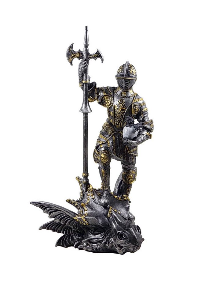 Kaufhaus le petit Dekofigur Ritter Kreuzritter Rüstung Lanze Deko Gothic Figur Skulptur Drachen, Dekoskulptur Dekoobjekt Sammelfigur aus Polyresin (Kunststein) von Kaufhaus le petit