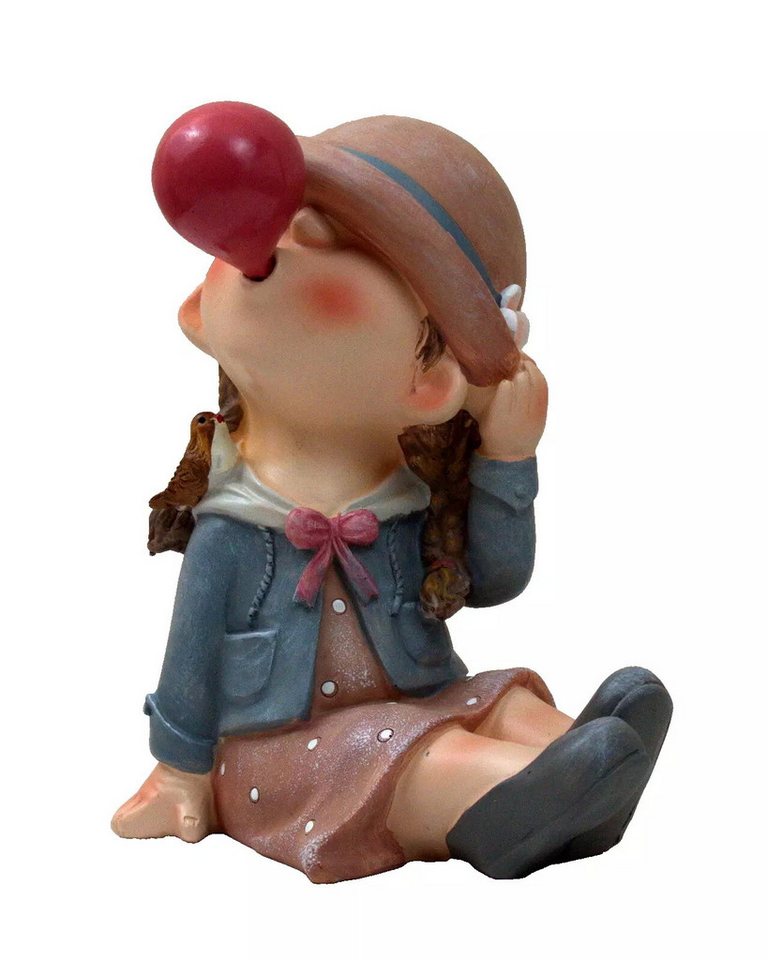 Kaufhaus le petit Skulptur Deko Kind Mädchen Figur Kaugummiblase Luftballon Wichtel Junge Vogel, Dekofigur Dekoobjekt Dekoskulptur aus Polyresin (Kunststein) von Kaufhaus le petit